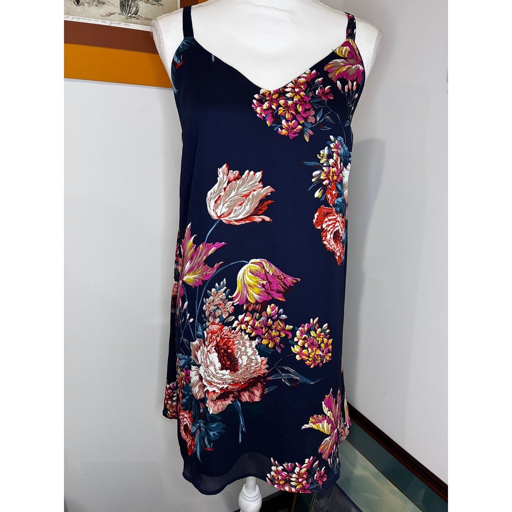 Umgee USA Small Navy Floral Sleeveless Swing‎ Dress Criss Cross Back Boho NWT
